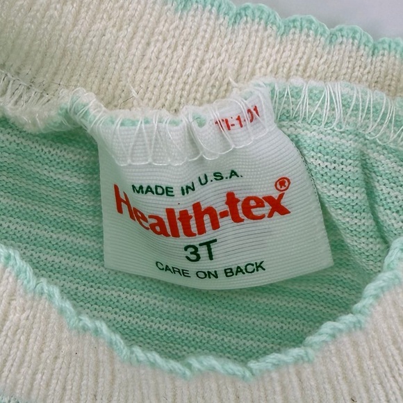 Vintage 80s 90s Health-Tex Little Girl Green White Striped Dress, NWT, Girls 3T - Picture 5 of 6